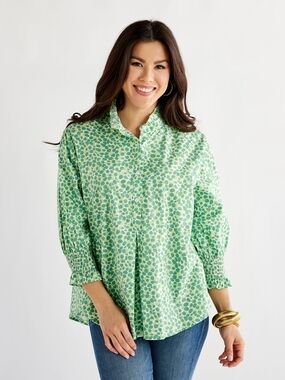Caryn Lawn Green Poppy Kimberly Top, OS